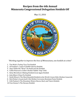 Recipes from the 6Th Annual Minnesota Congressional Delegation Hotdish Off