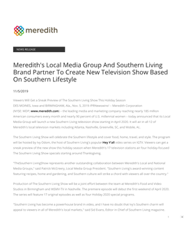 Meredith's Local Media Group and Southern Living Brand Partner to Create New Television Show Based on Southern Lifestyle