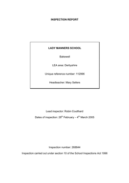 INSPECTION REPORT LADY MANNERS SCHOOL Bakewell LEA