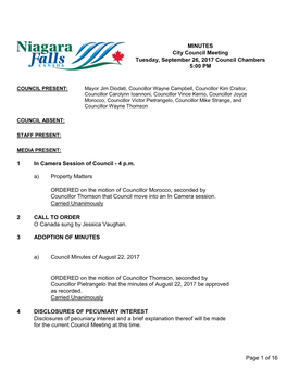 City Council Meeting Tuesday, September 26, 2017 Council Chambers 5:00 PM