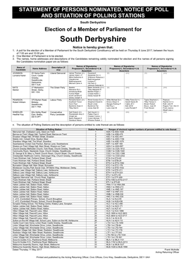 Statement of Persons Nominated, Notice of Poll and Situation of Polling Stations