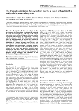 The Translation Initiation Factor, Hu-Sui1 May Be a Target of Hepatitis B X Antigen in Hepatocarcinogenesis