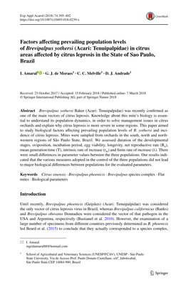 Factors Affecting Prevailing Population Levels of Brevipalpus Yothersi (Acari: Tenuipalpidae) in Citrus Areas Affected by Citrus