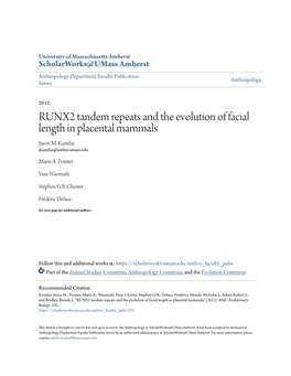 RUNX2 Tandem Repeats and the Evolution of Facial Length in Placental Mammals Jason M