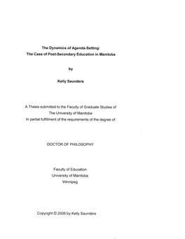 The Dynamics of Agenda-Setting: the Case of Post-Secondary Education in Manitoba