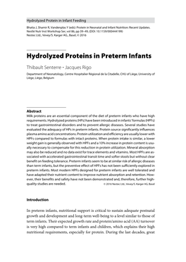 Hydrolyzed Proteins in Preterm Infants