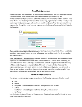 Travel Reimbursements for All Club Travel, You Will Indicate on Your Request Whether Or Not You Are Choosing to Receive a Reimbursement