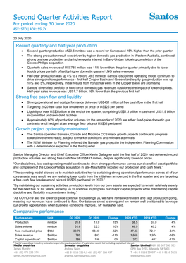 Second Quarter Activities Report for Period Ending 30 June 2020 ASX: STO | ADR: SSLZY