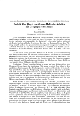 Bericl:J.T Über Jüngst Erschienene Hallesche Arbeiten Zur Geographie Des Harzes Von Rudolf Käubler (Eingegangen Am 27