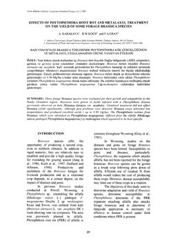 EFFECTS 0 F PHYTOPHTHORA ROOT ROT and METALAXYL TREATMENT on the YIELD of SOME FORAGE BRASSICA SPECIES INTRODUCTION Common Throu