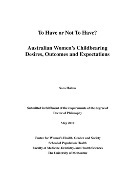 Australian Women's Childbearing Desires, Outcomes and Expectations