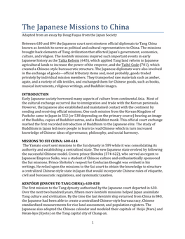 The Japanese Missions to China Adapted from an Essay by Doug Fuqua from the Japan Society