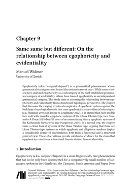 On the Relationship Between Egophoricity and Evidentiality Manuel Widmer University of Zurich