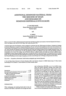 Additional Hominoid Material from Miocene of Spain and Remarks On