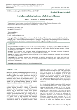 A Study on Clinical Outcome of Obstructed Labour