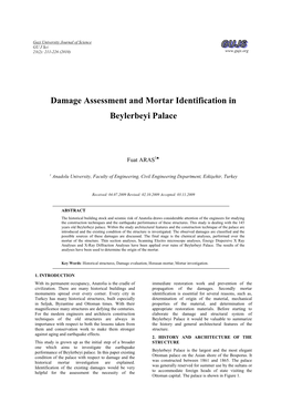 Damage Assessment and Mortar Identification in Beylerbeyi Palace