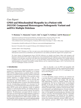 CPEO and Mitochondrial Myopathy in a Patient with DGUOK Compound Heterozygous Pathogenetic Variant and Mtdna Multiple Deletions