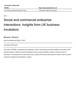 Social and Commercial Enterprise Interactions: Insights from UK Business Incubators