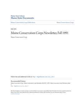 Maine Conservation Corps Newsletter, Fall 1991 Maine Conservation Corps