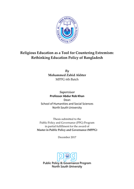 Religious Education As a Tool for Countering Extremism: Rethinking Education Policy of Bangladesh