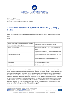 Assessment Report on Sisymbrium Officinale (L.) Scop., Herba