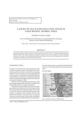 A Study on Sea Water Pollution Levels in Vasai Region, Mumbai, India