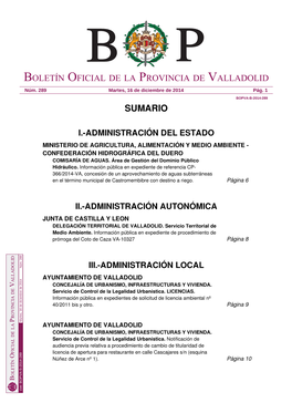 Sumario Boletín Oficial De La Provincia De Valladolid