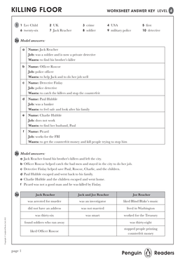 Killing Floor Worksheet Answer Key Level 4