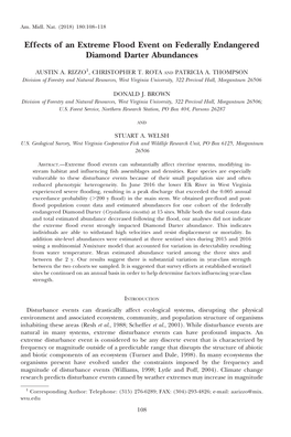 Effects of an Extreme Flood Event on Federally Endangered Diamond Darter Abundances