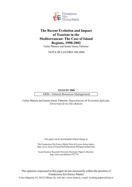 Recent Evolution and Impact Ot Tourism in the Mediterranean