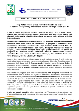 COMUNICATO STAMPA N. 32 DEL 9 OTTOBRE 2013 Stop