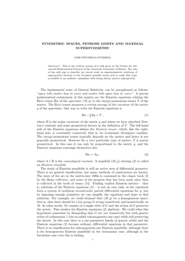 SYMMETRIC SPACES, PENROSE LIMITS and MAXIMAL SUPERSYMMETRY the Fundamental Tenet of General Relativity Can Be Paraphrased As