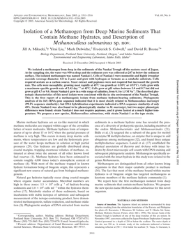 Isolation of a Methanogen from Deep Marine Sediments That Contain Methane Hydrates, and Description of Methanoculleus Submarinus Sp