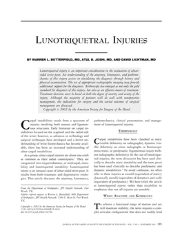 Lunotriquetral Injuries