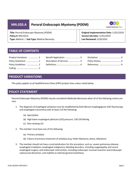 MN.020.A Peroral Endoscopic Myotomy (POEM)