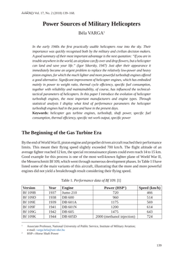 Power Sources of Military Helicopters Béla VARGA1