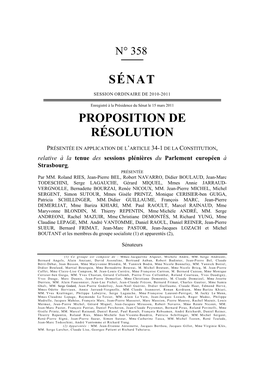 Sénat Proposition De Résolution