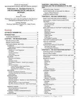 Publication 14. Geological Series 11. the OCCURRENCE of OIL AND