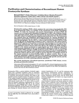 Purification and Characterization of Recombinant Human Prostacyclin Synthase