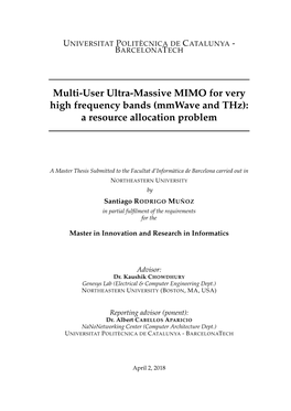 Multi-User Ultra-Massive MIMO for Very High Frequency Bands (Mmwave and Thz): a Resource Allocation Problem