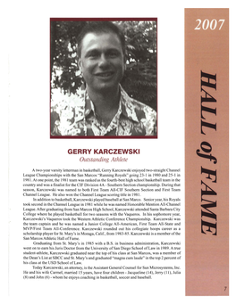 On GERRY KARCZEWSKI Outstanding Athlete