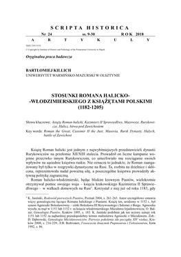 Stosunki Romana Halicko-Włodzimierskiego Z Książętami Polskimi (1182-1205) 11