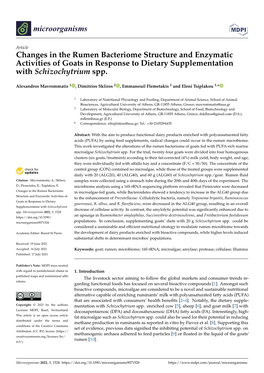 Changes in the Rumen Bacteriome Structure and Enzymatic Activities of Goats in Response to Dietary Supplementation with Schizochytrium Spp