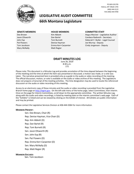 LEGISLATIVE AUDIT COMMITTEE 66Th Montana Legislature