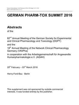 German Pharm-Tox Summit 2016