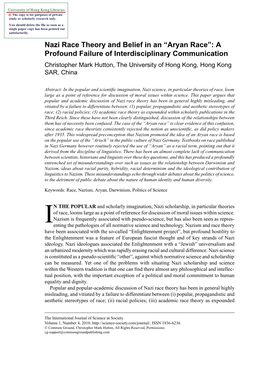 Aryan Race”: a Profound Failure of Interdisciplinary Communication Christopher Mark Hutton, the University of Hong Kong, Hong Kong SAR, China