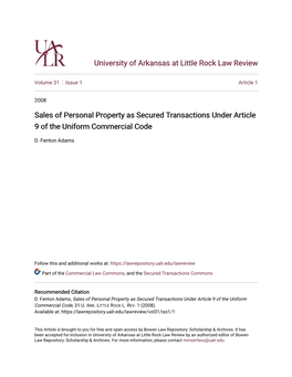 Sales of Personal Property As Secured Transactions Under Article 9 of the Uniform Commercial Code