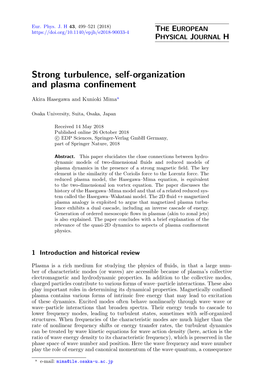 Strong Turbulence, Self-Organization and Plasma Confinement