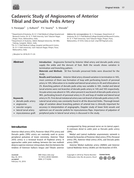 Cadaveric Study of Angiosomes of Anterior Tibial and Dorsalis Pedis Artery