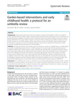 Garden-Based Interventions and Early Childhood Health: a Protocol for an Umbrella Review Kara Skelton1* , Ann Herbert1 and Sara E